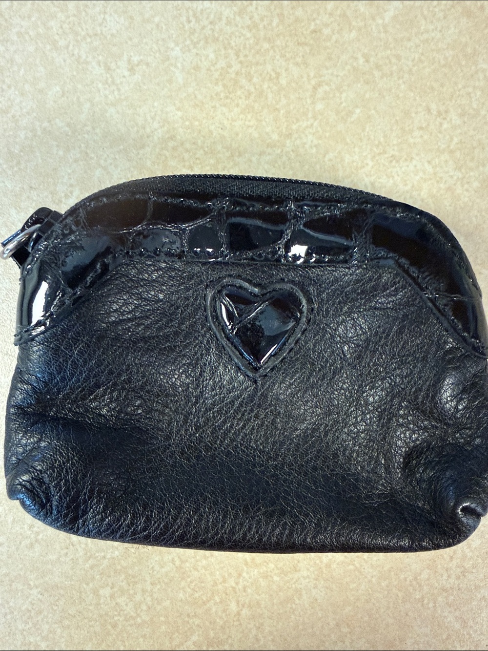 New Brighton Black Women's Leather Heart Accent Cosmetic/Coin Pouch
